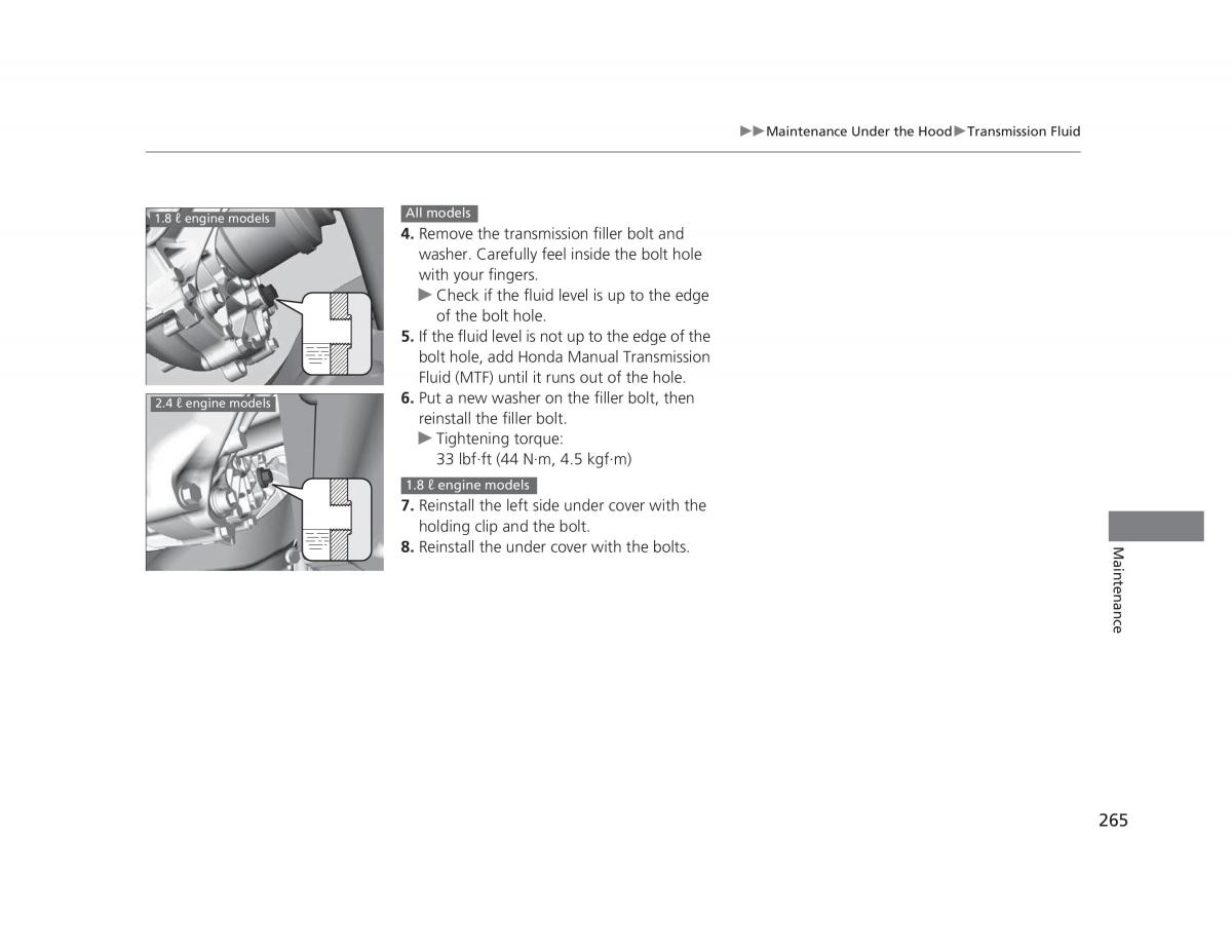 Honda Civic IX 9 owners manual / page 266