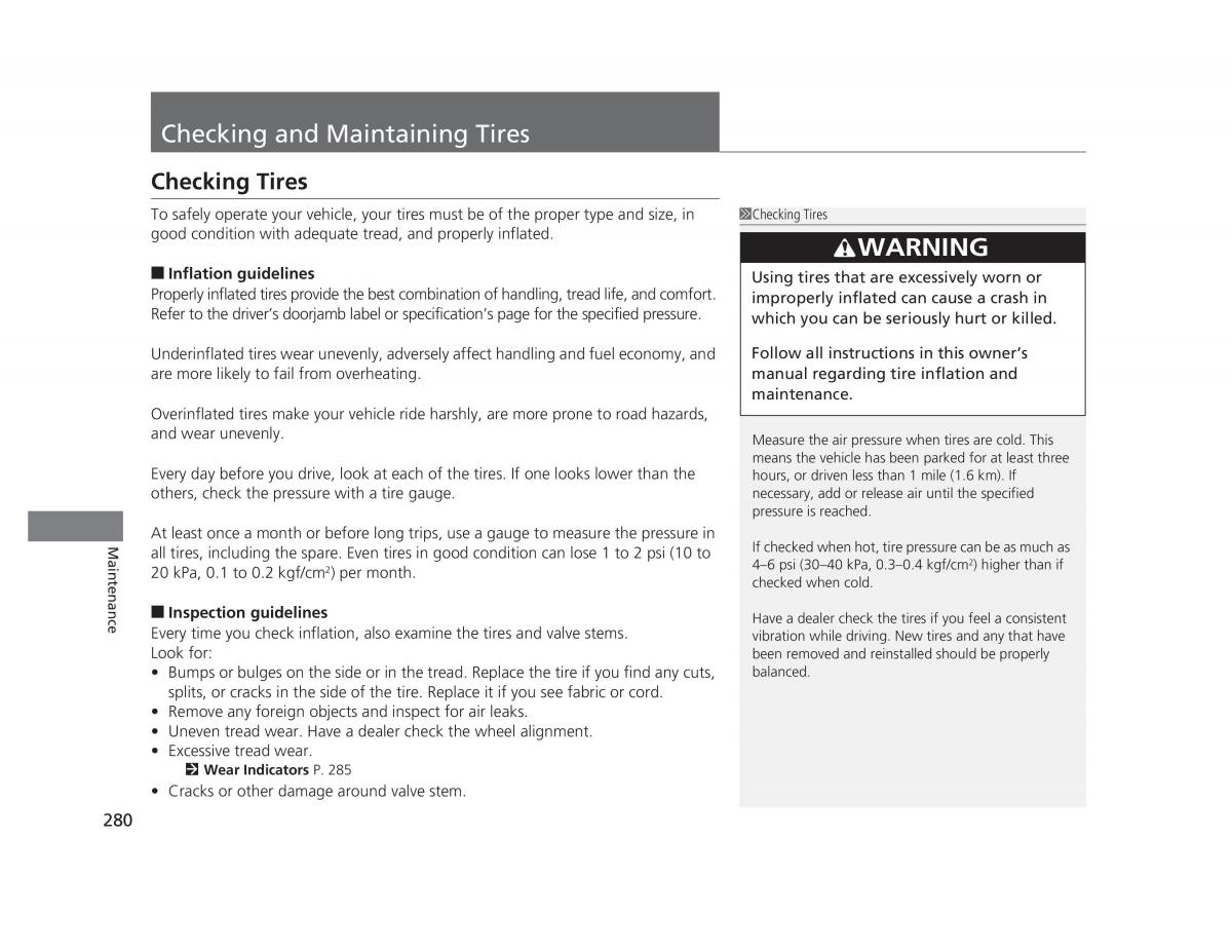 Honda Civic IX 9 owners manual / page 281