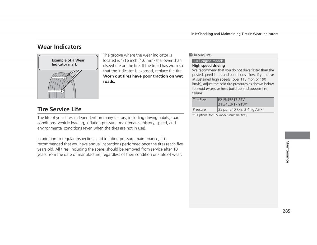 Honda Civic IX 9 owners manual / page 286