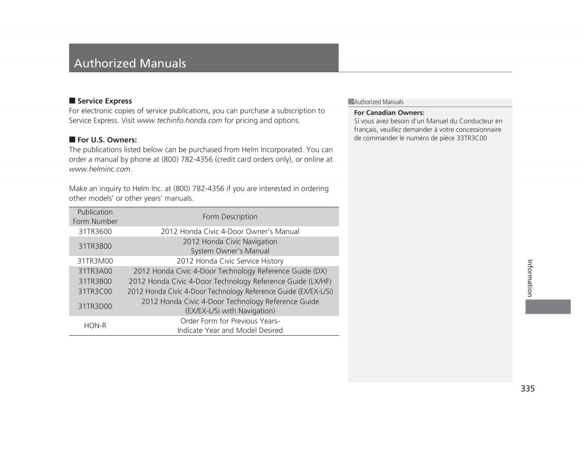 Honda Civic IX 9 owners manual / page 336