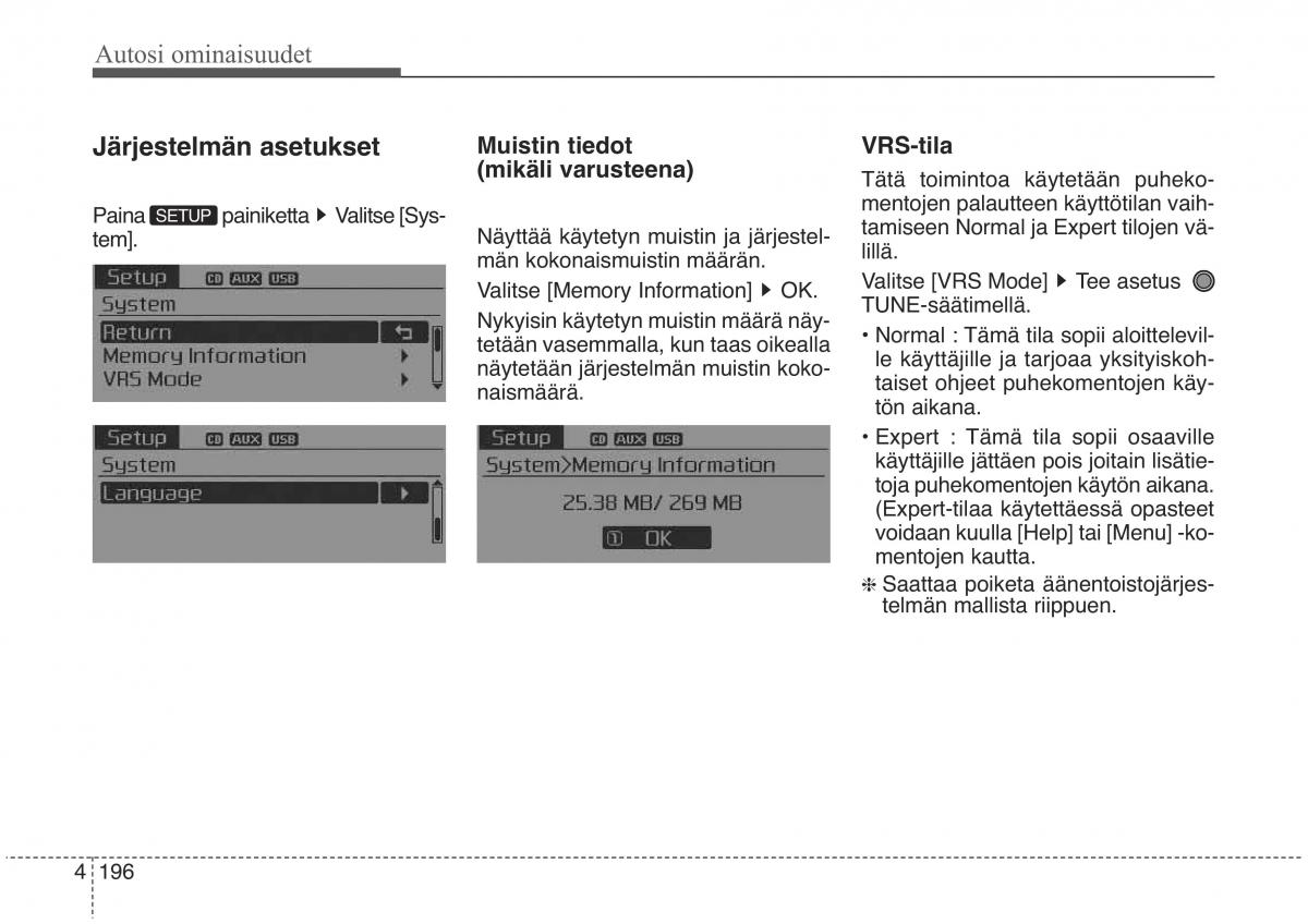 KIA Sorento II 2 omistajan kasikirja / page 289