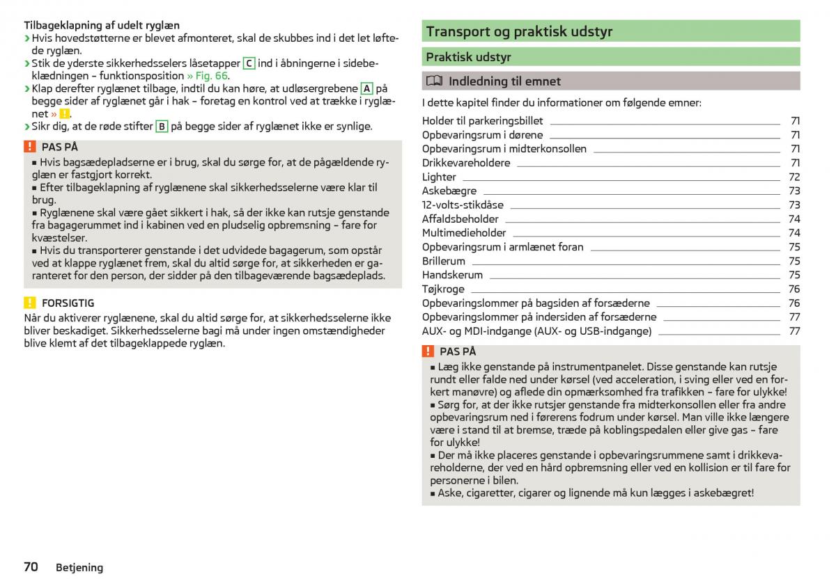 Skoda Rapid Bilens instruktionsbog / page 72