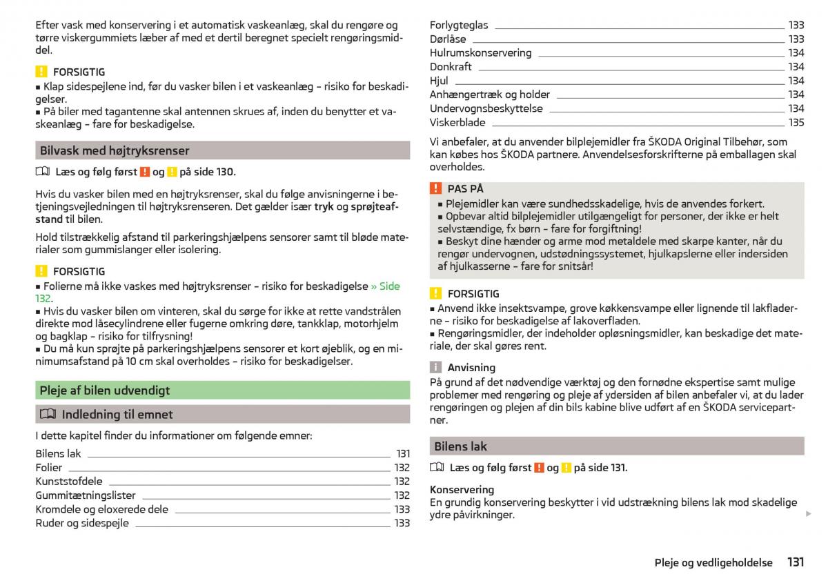 Skoda Rapid Bilens instruktionsbog / page 133