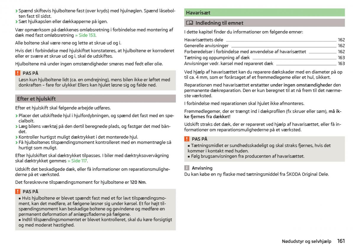 Skoda Rapid Bilens instruktionsbog / page 163