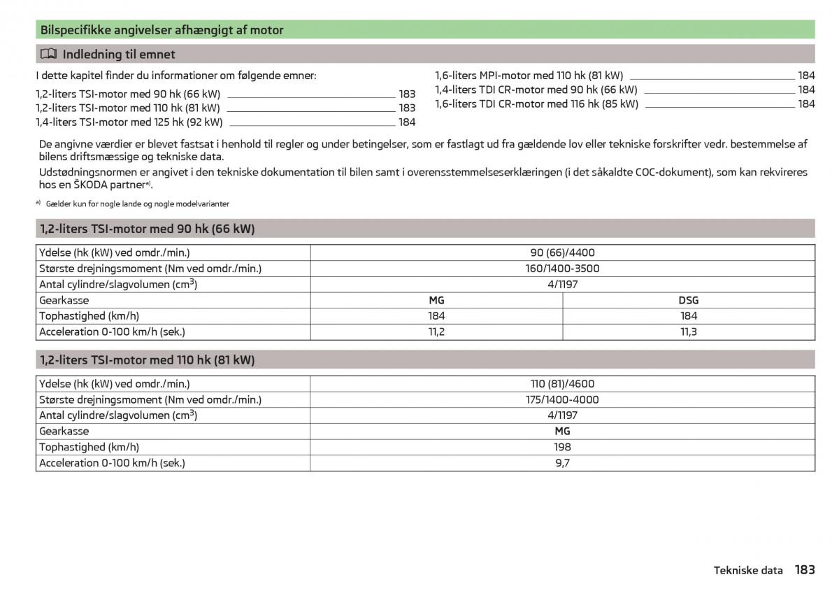 Skoda Rapid Bilens instruktionsbog / page 185