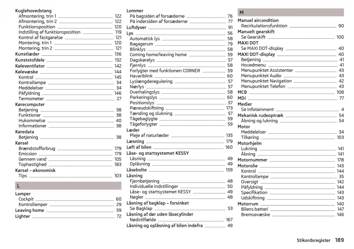 Skoda Rapid Bilens instruktionsbog / page 191