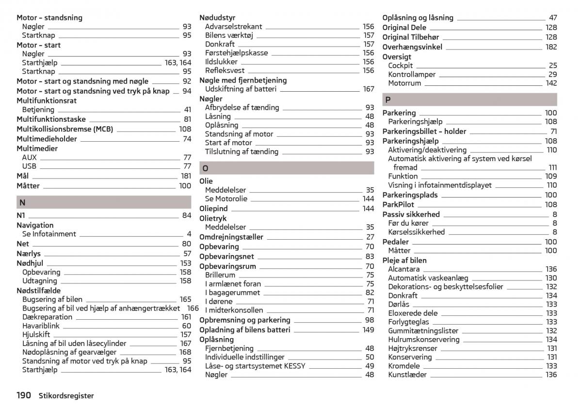 Skoda Rapid Bilens instruktionsbog / page 192