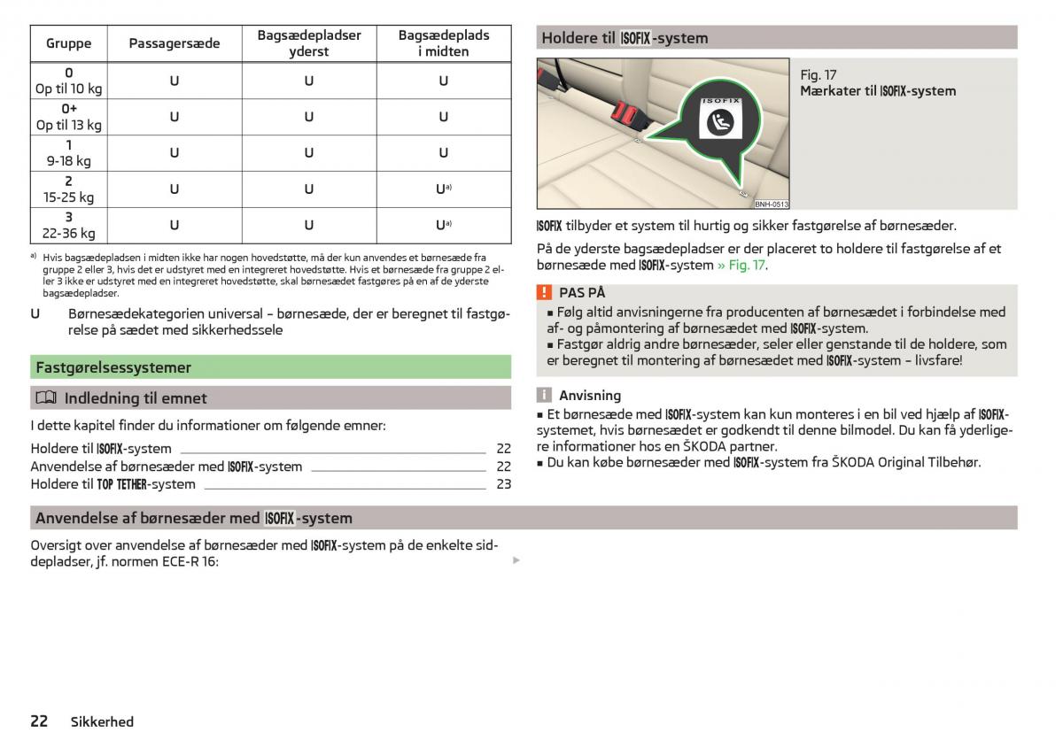 Skoda Rapid Bilens instruktionsbog / page 24