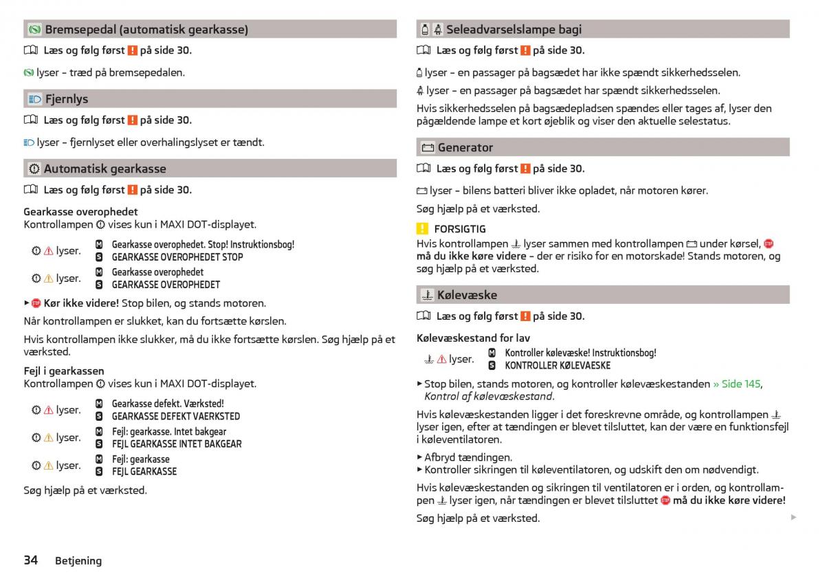 Skoda Rapid Bilens instruktionsbog / page 36