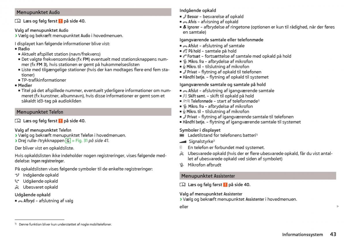 Skoda Rapid Bilens instruktionsbog / page 45