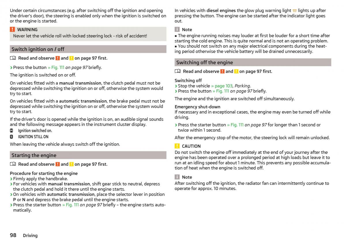 Skoda Rapid owners manual / page 100