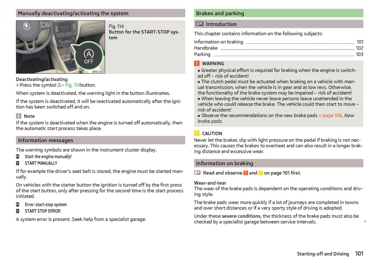 Skoda Rapid owners manual / page 103