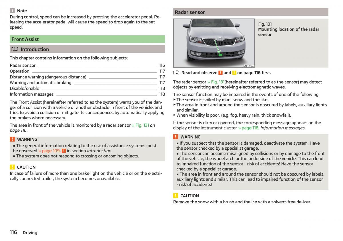 Skoda Rapid owners manual / page 118