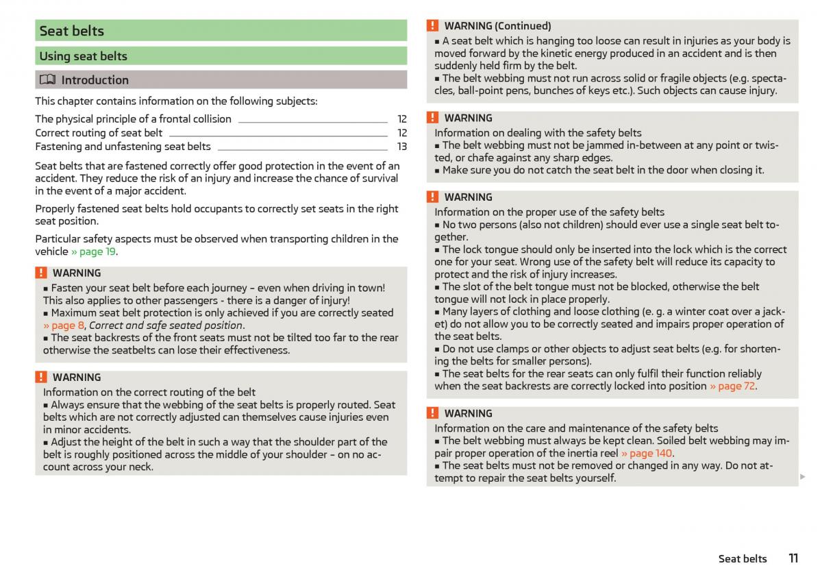 Skoda Rapid owners manual / page 13