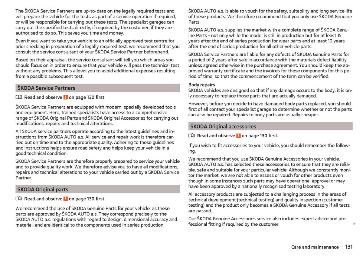 Skoda Rapid owners manual / page 133