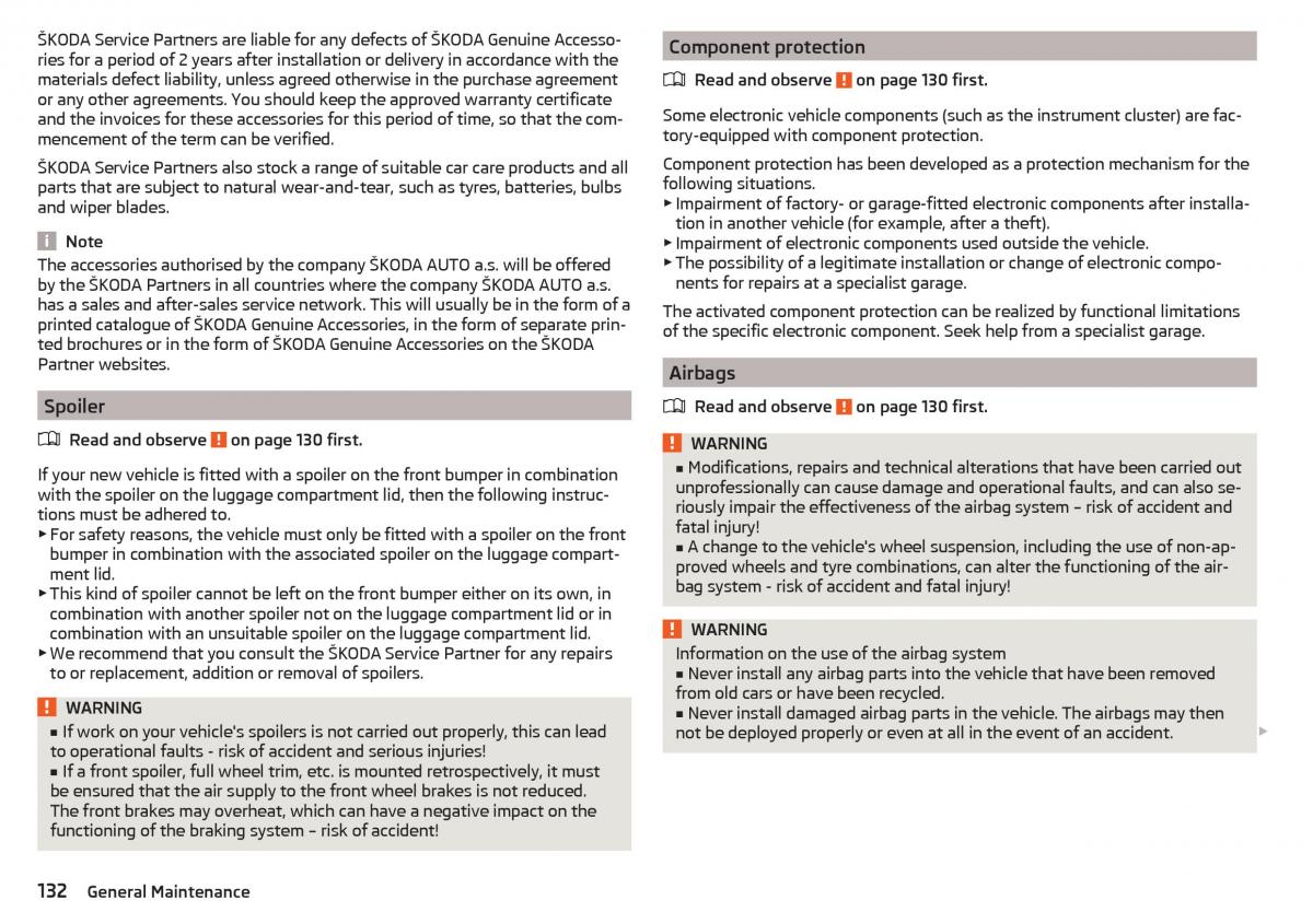 Skoda Rapid owners manual / page 134