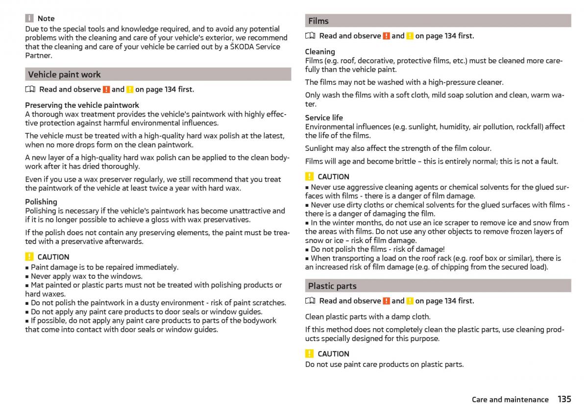 Skoda Rapid owners manual / page 137