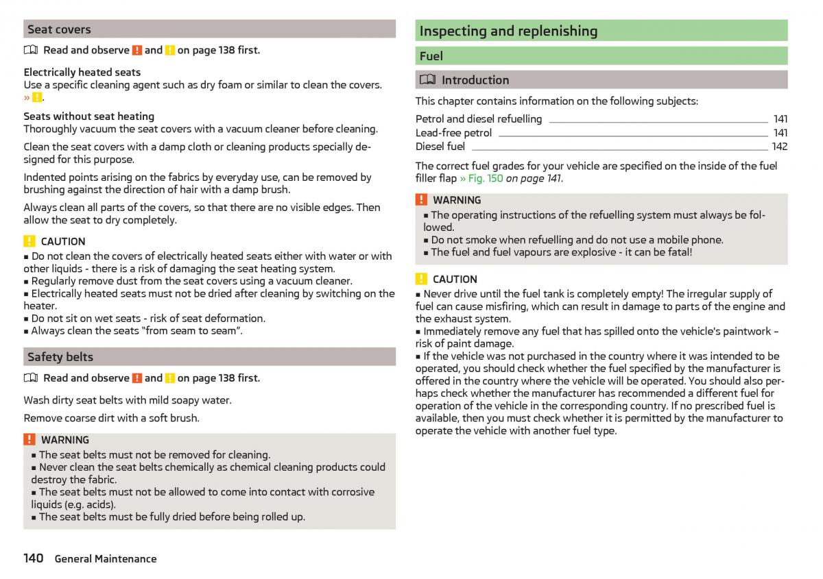 Skoda Rapid owners manual / page 142