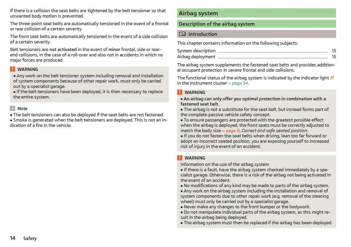 Skoda Rapid owners manual / page 16