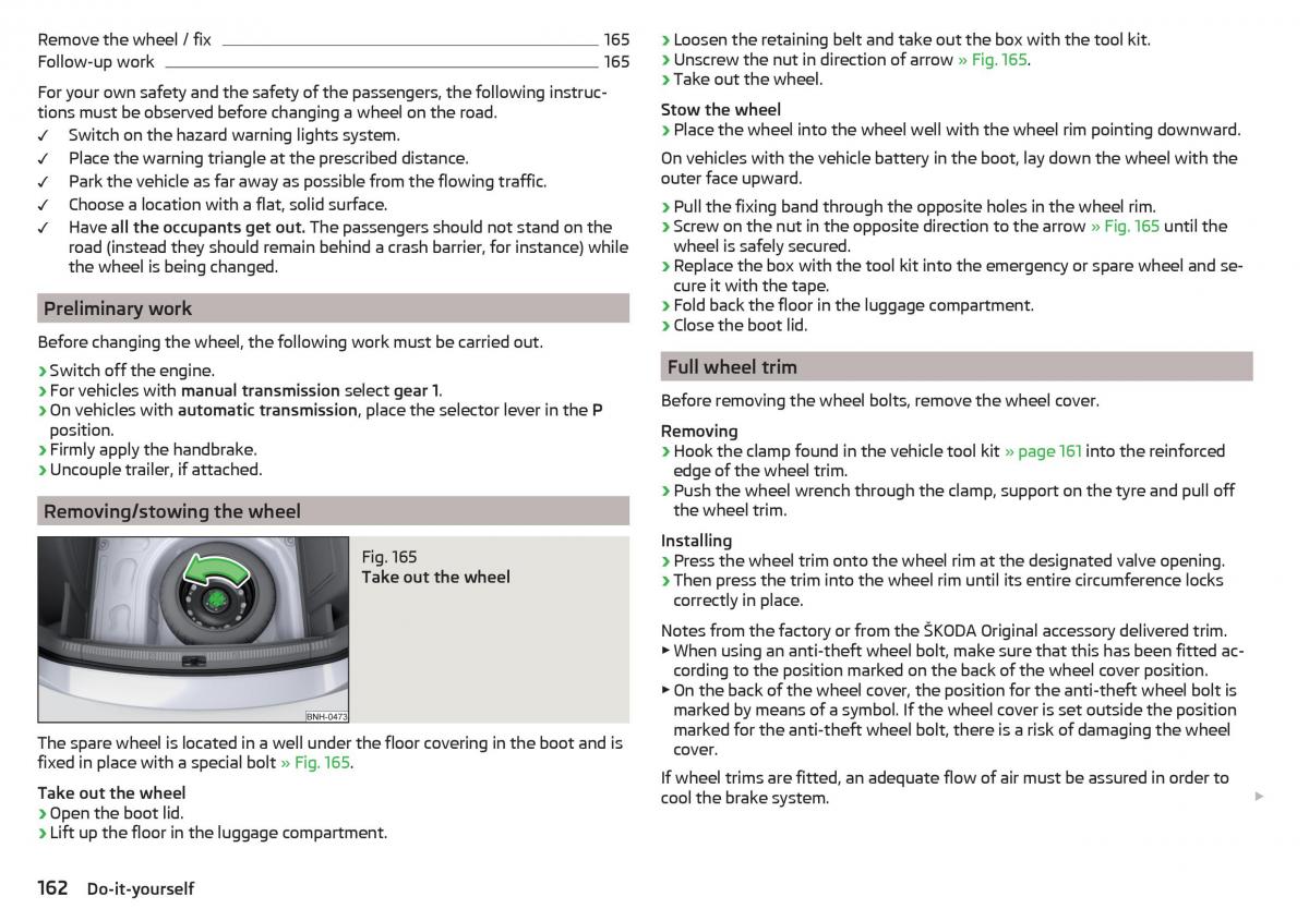 Skoda Rapid owners manual / page 164