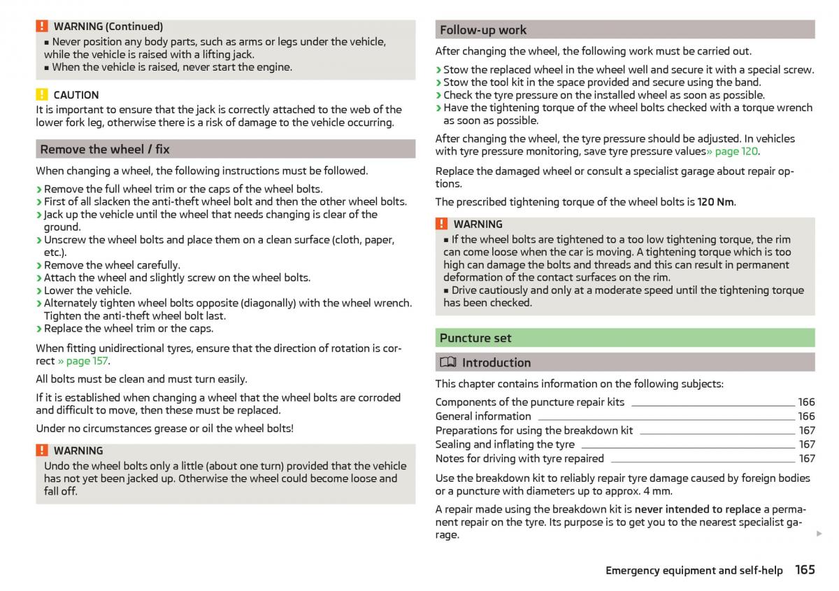 Skoda Rapid owners manual / page 167