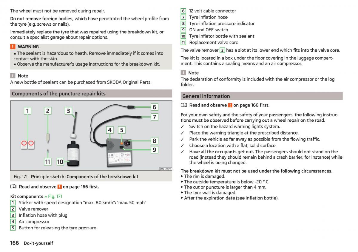 Skoda Rapid owners manual / page 168