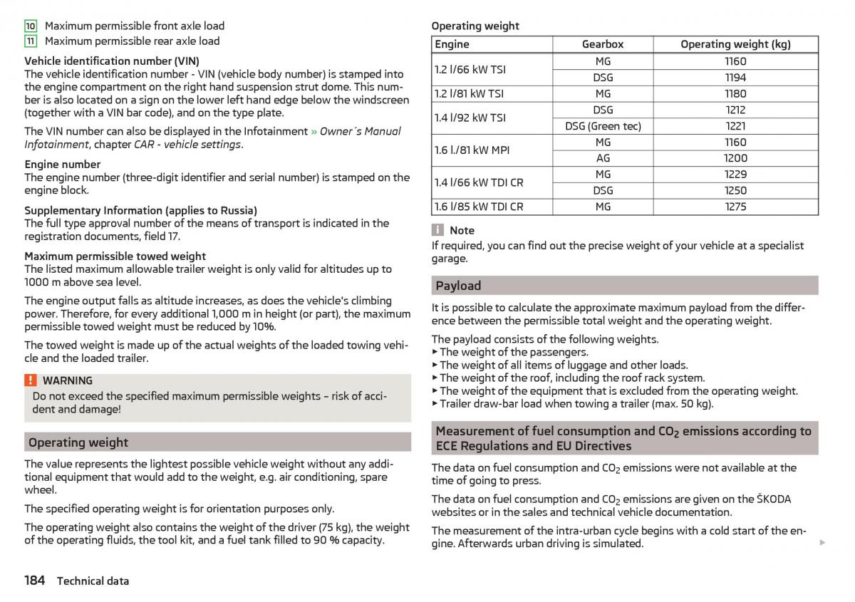 Skoda Rapid owners manual / page 186