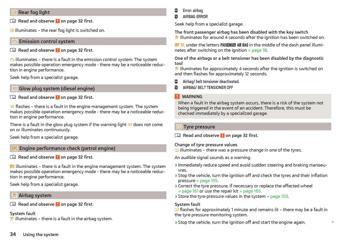 Skoda Rapid owners manual / page 36