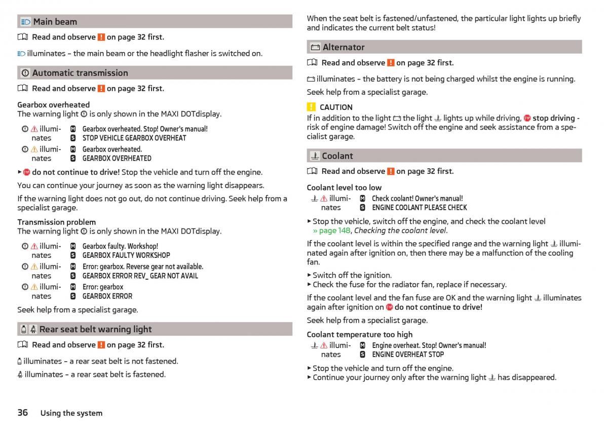 Skoda Rapid owners manual / page 38