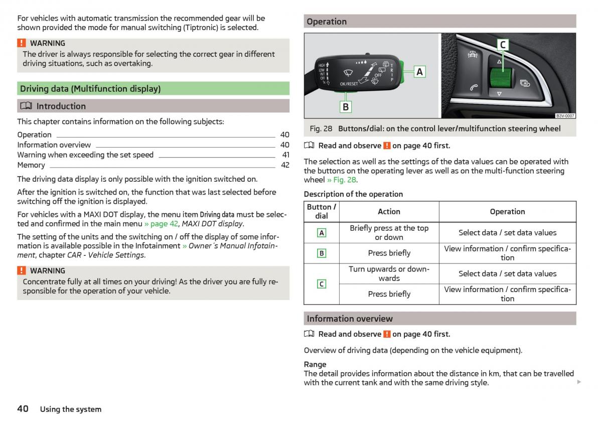 Skoda Rapid owners manual / page 42