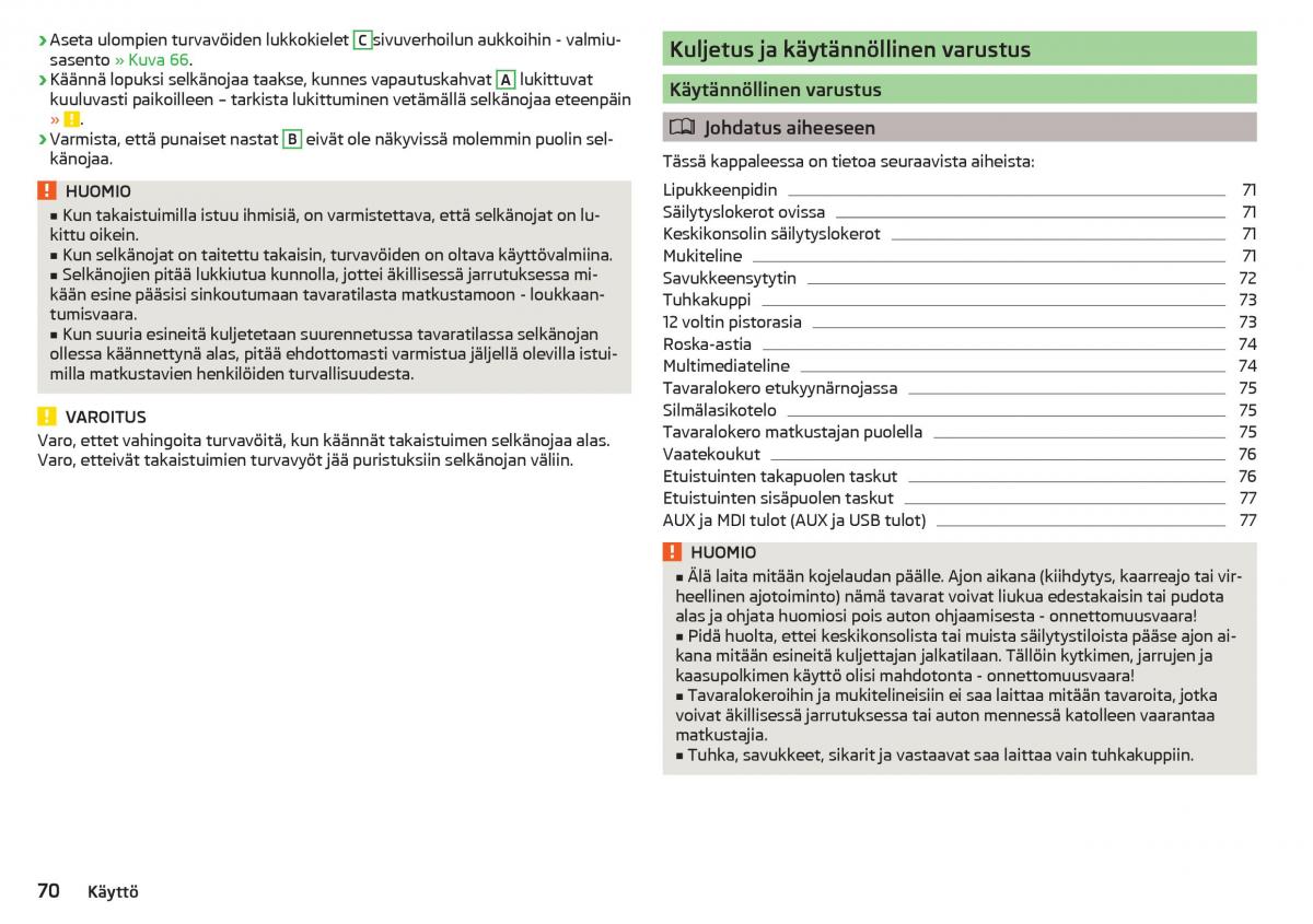 Skoda Rapid omistajan kasikirja / page 72