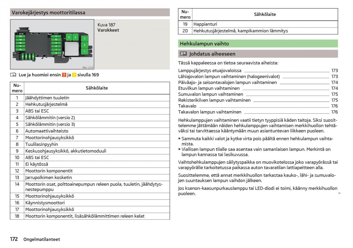 Skoda Rapid omistajan kasikirja / page 174