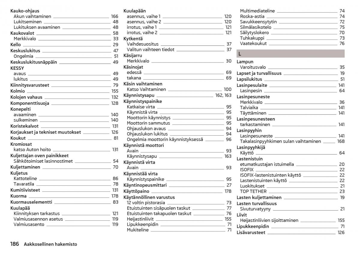 Skoda Rapid omistajan kasikirja / page 188