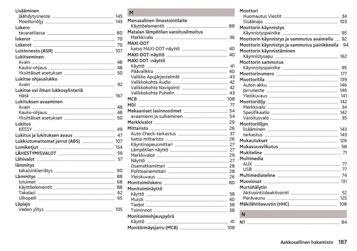 Skoda Rapid omistajan kasikirja / page 189