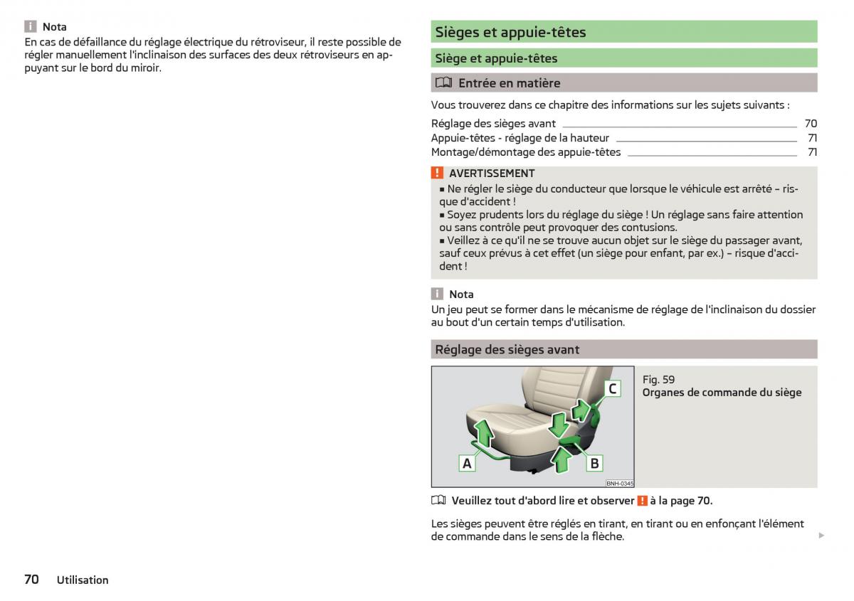 Skoda Rapid manuel du proprietaire / page 72