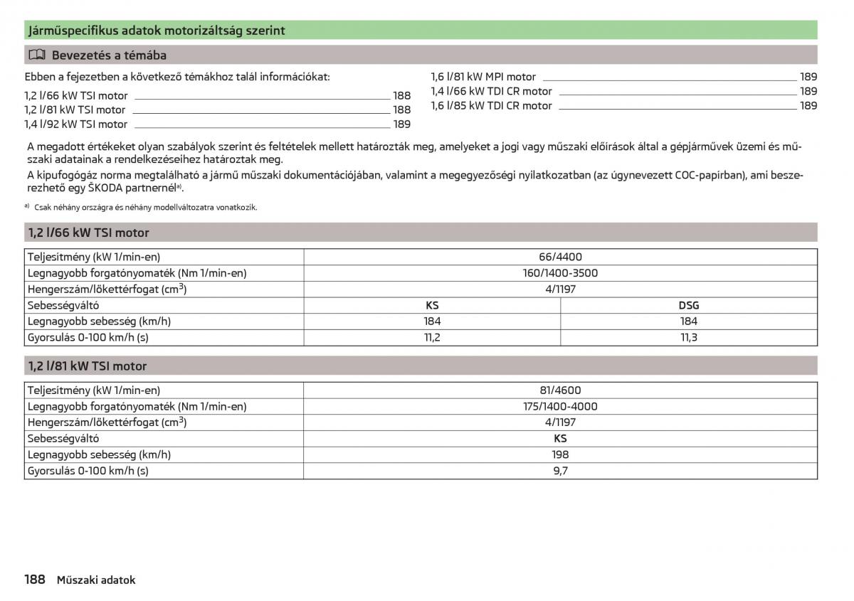 Skoda Rapid Kezelesi utmutato / page 190