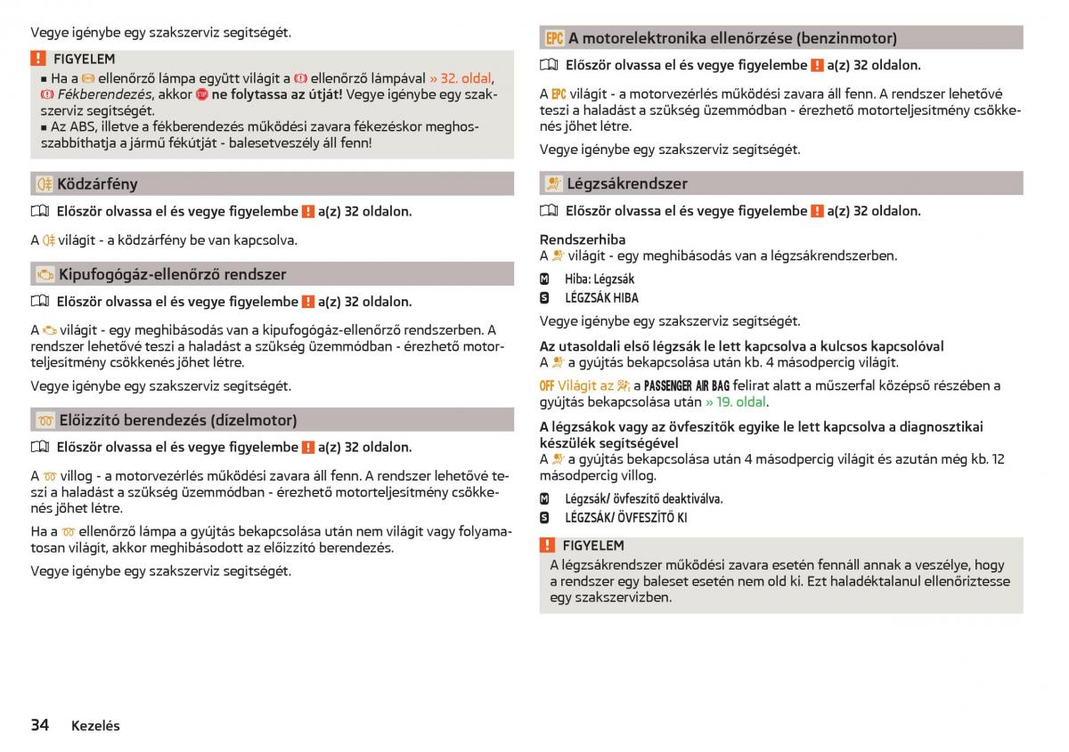 Skoda Rapid Kezelesi utmutato / page 36