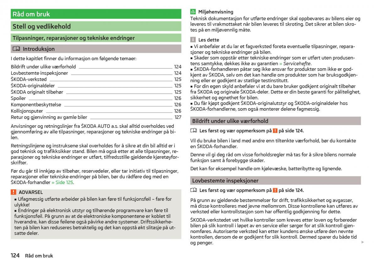 Skoda Rapid bruksanvisningen / page 126