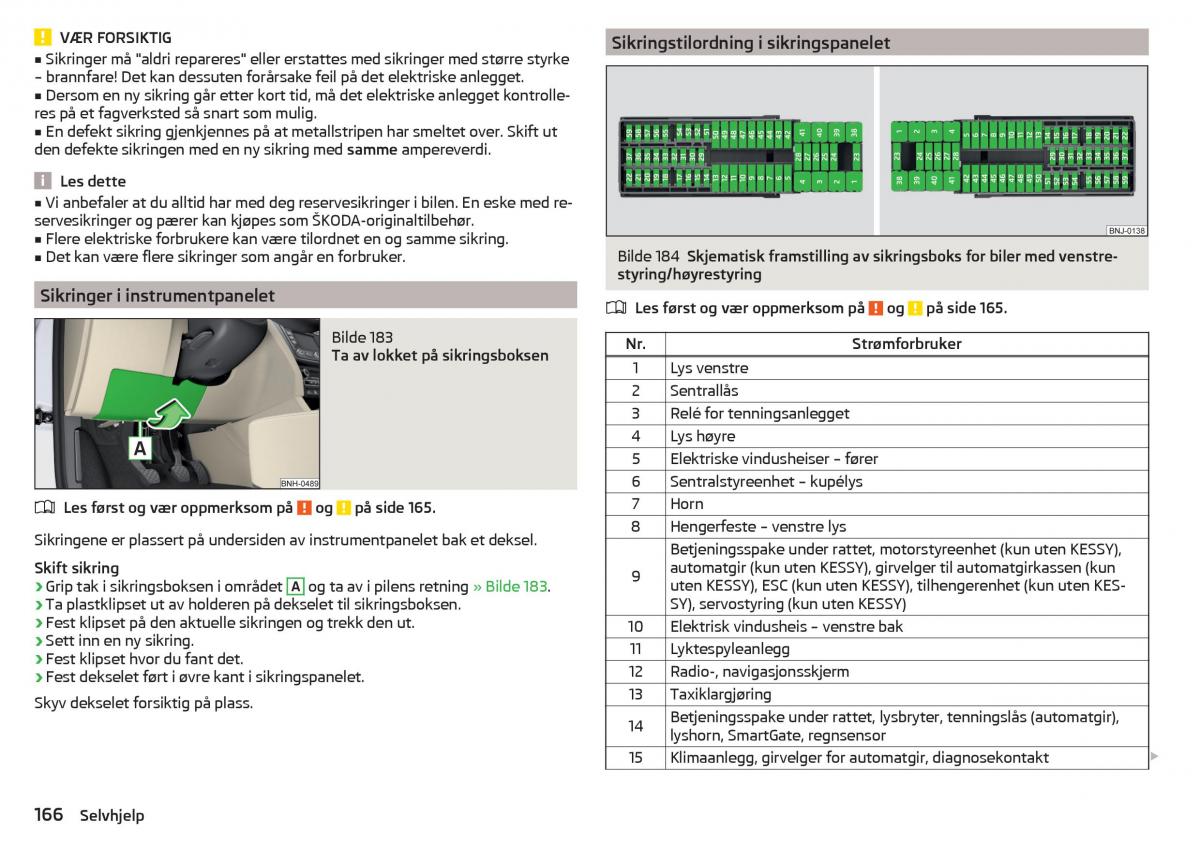 Skoda Rapid bruksanvisningen / page 168