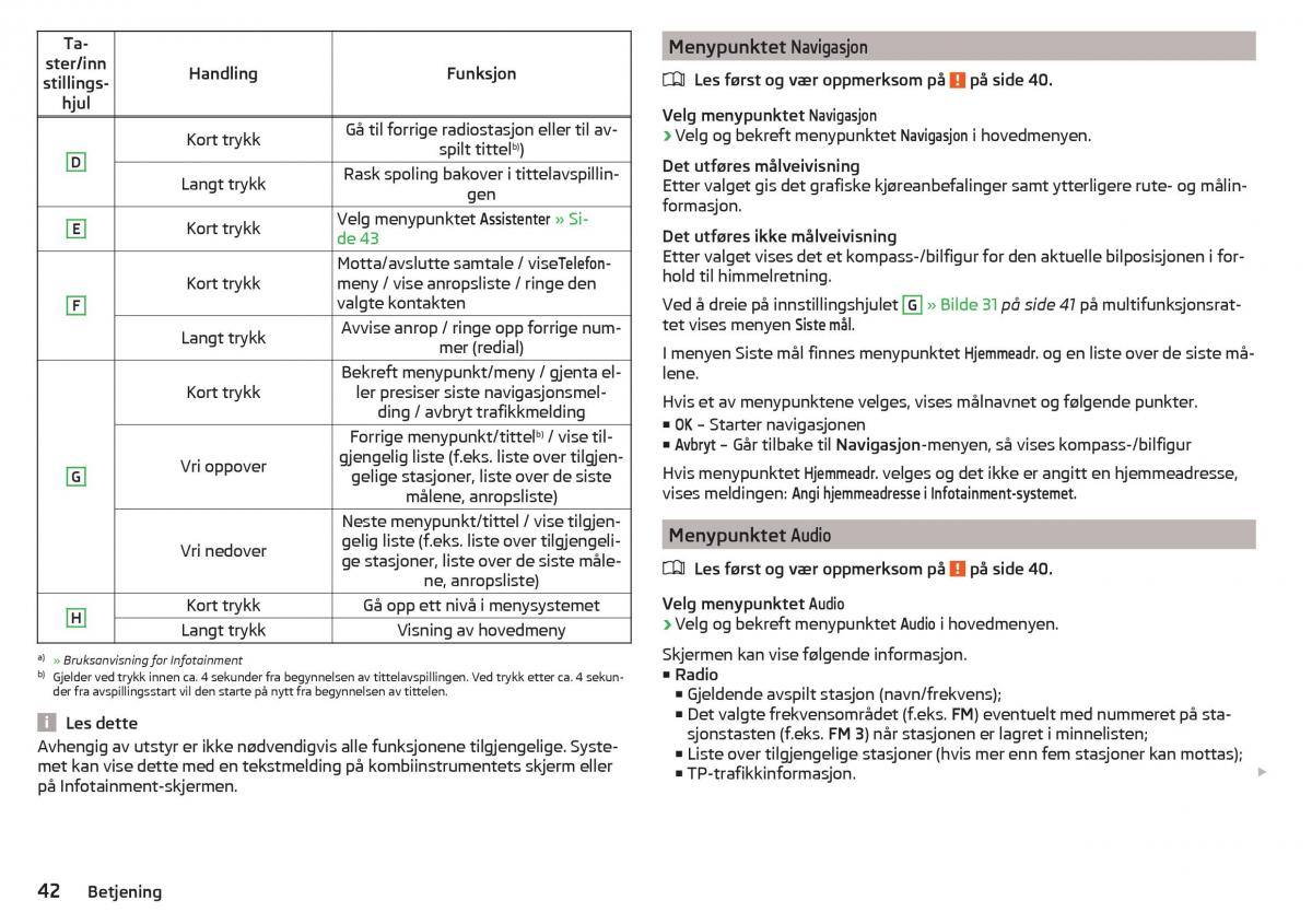 Skoda Rapid bruksanvisningen / page 44