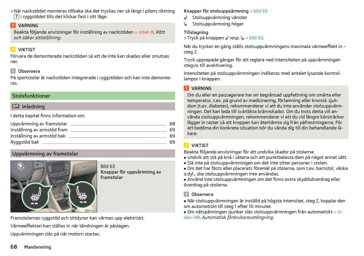 Skoda Rapid instruktionsbok / page 70