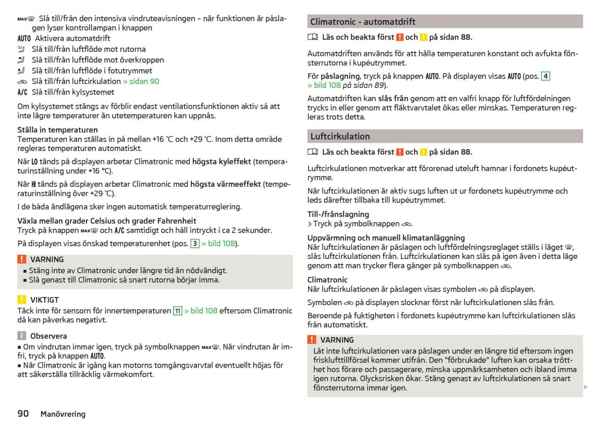 Skoda Rapid instruktionsbok / page 92