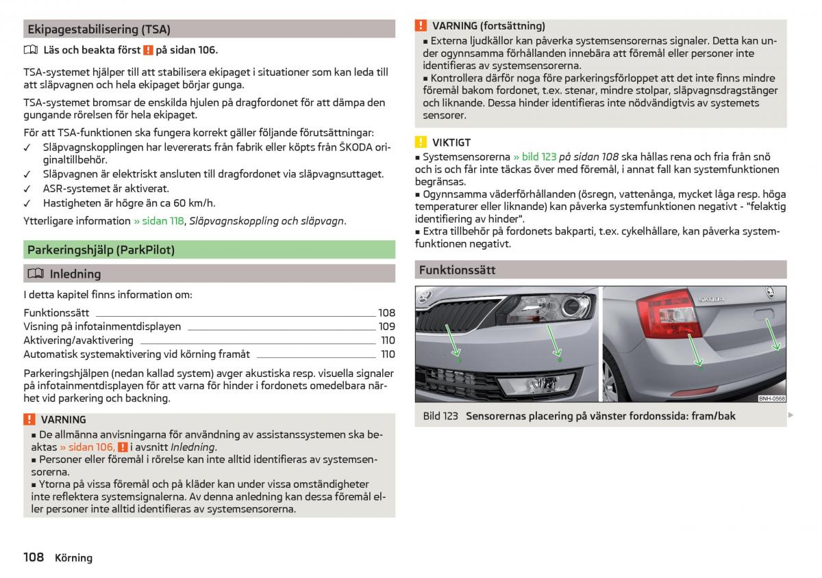 Skoda Rapid instruktionsbok / page 110