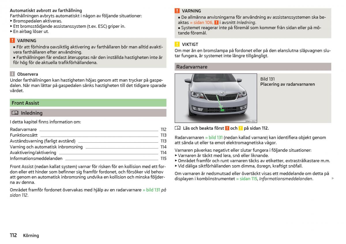 Skoda Rapid instruktionsbok / page 114