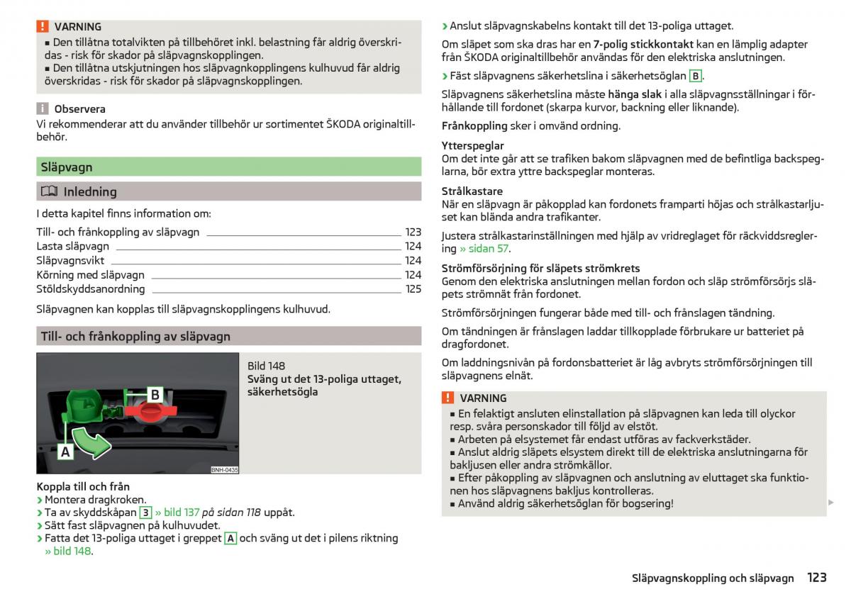 Skoda Rapid instruktionsbok / page 125