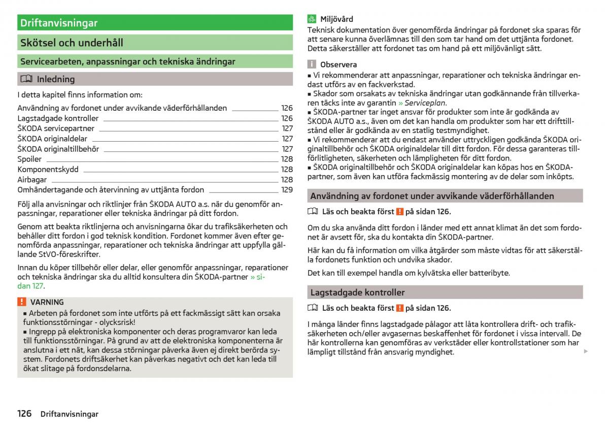 Skoda Rapid instruktionsbok / page 128