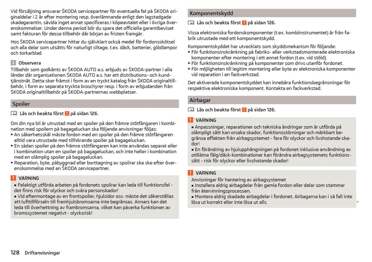 Skoda Rapid instruktionsbok / page 130