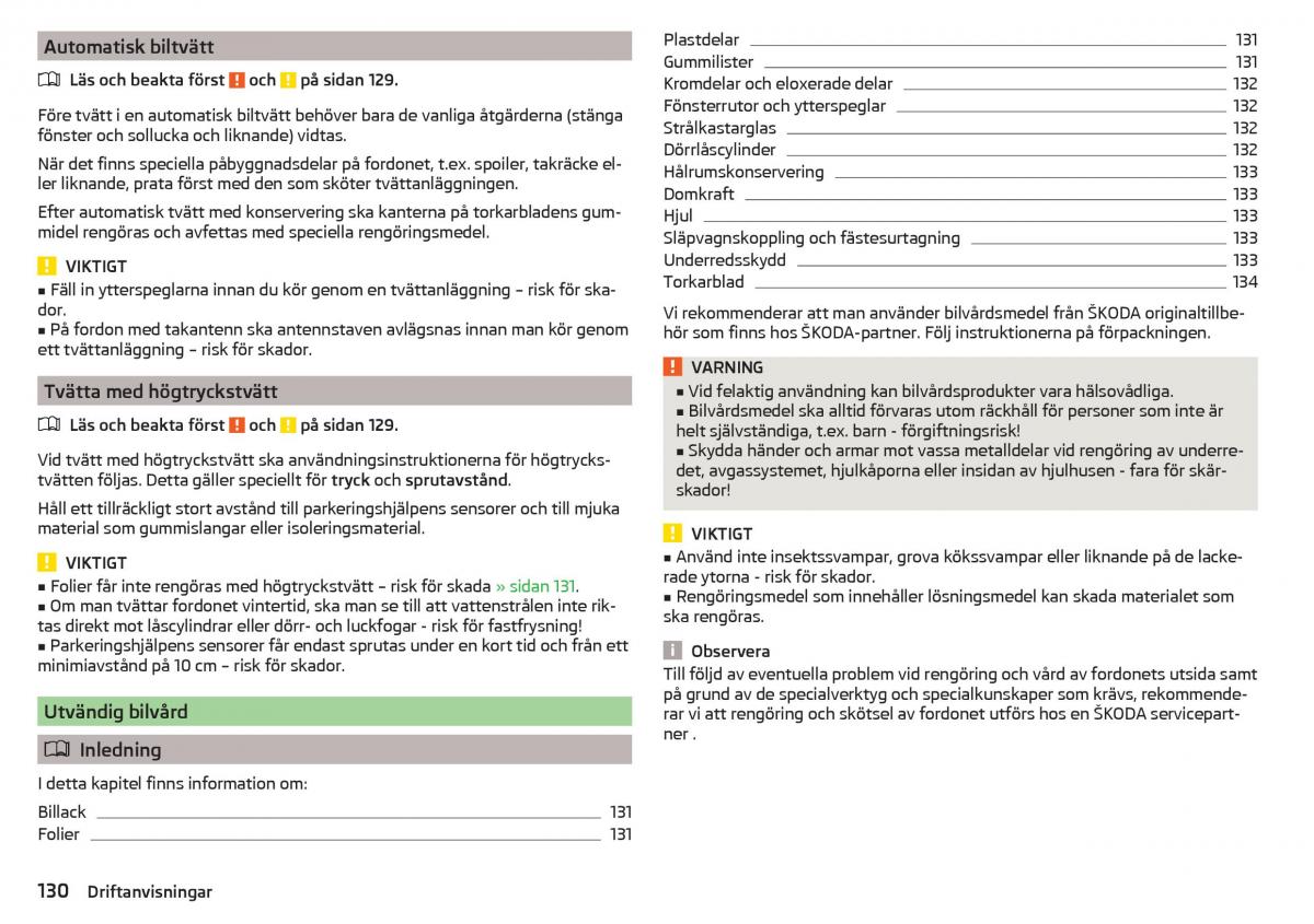 Skoda Rapid instruktionsbok / page 132