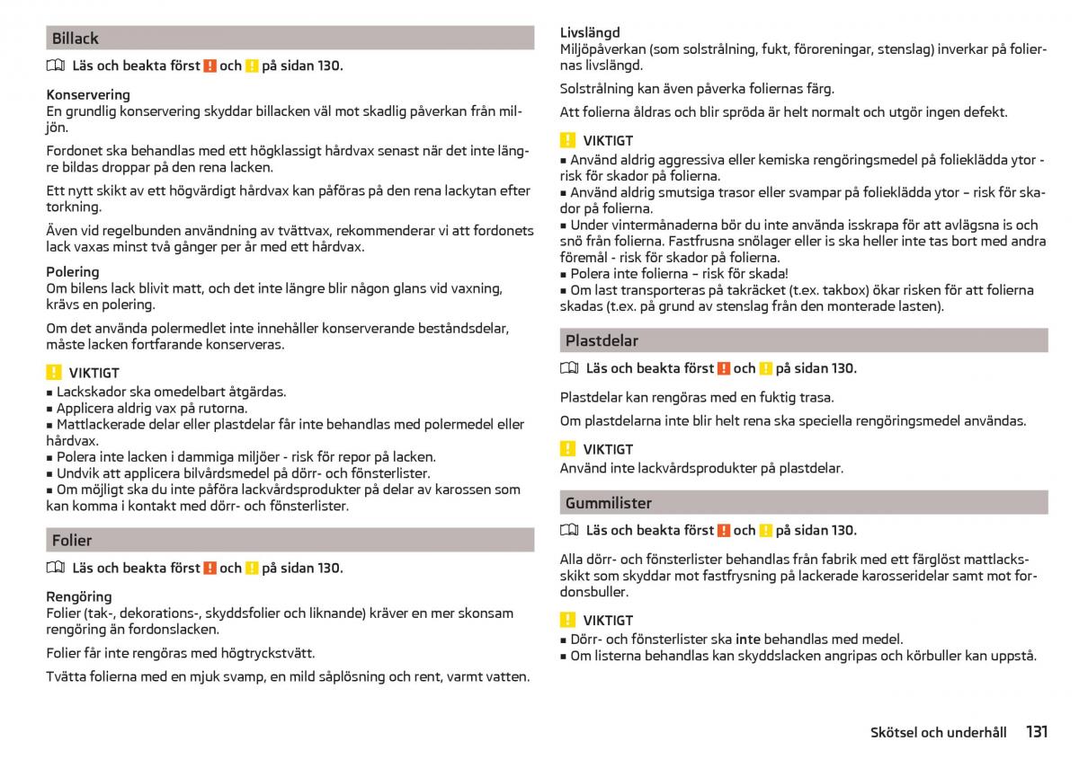 Skoda Rapid instruktionsbok / page 133