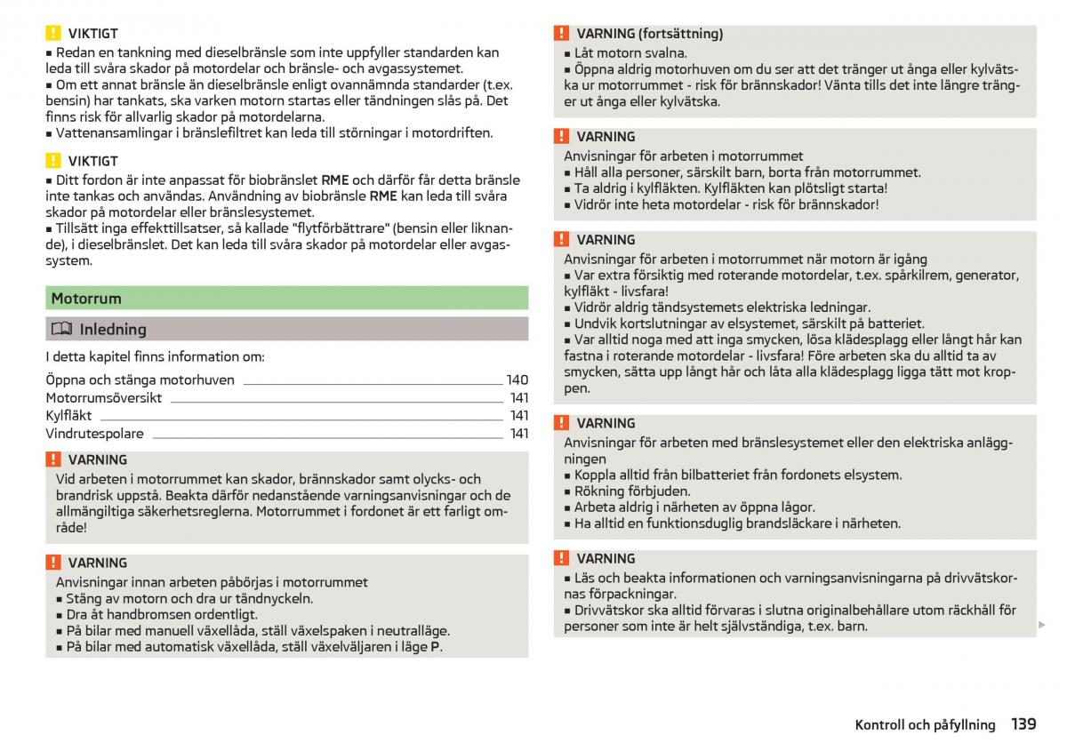 Skoda Rapid instruktionsbok / page 141